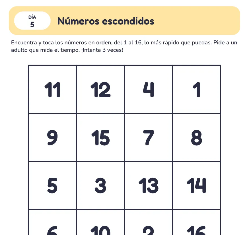 Página de números escondidos